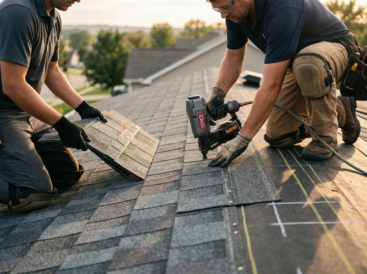 Professional roofer working on a residential roof in Ogden
